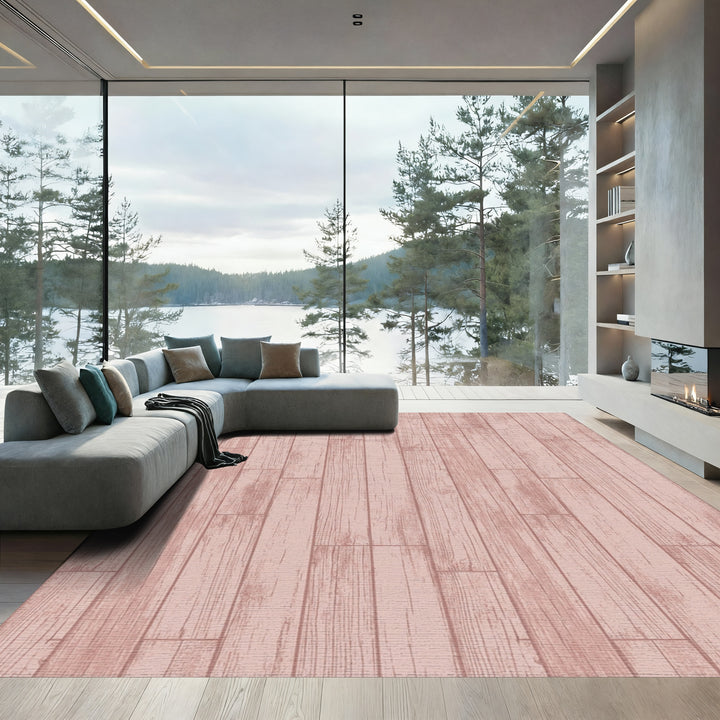 Pale Rose Wood Plank Texture Rug