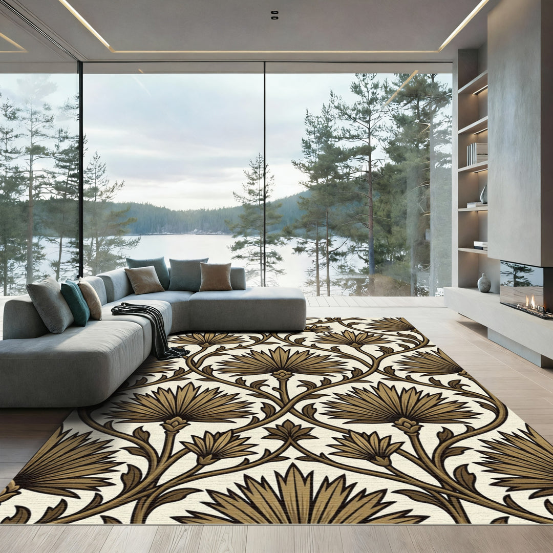 Art Nouveau Gold Floral Vine Rug