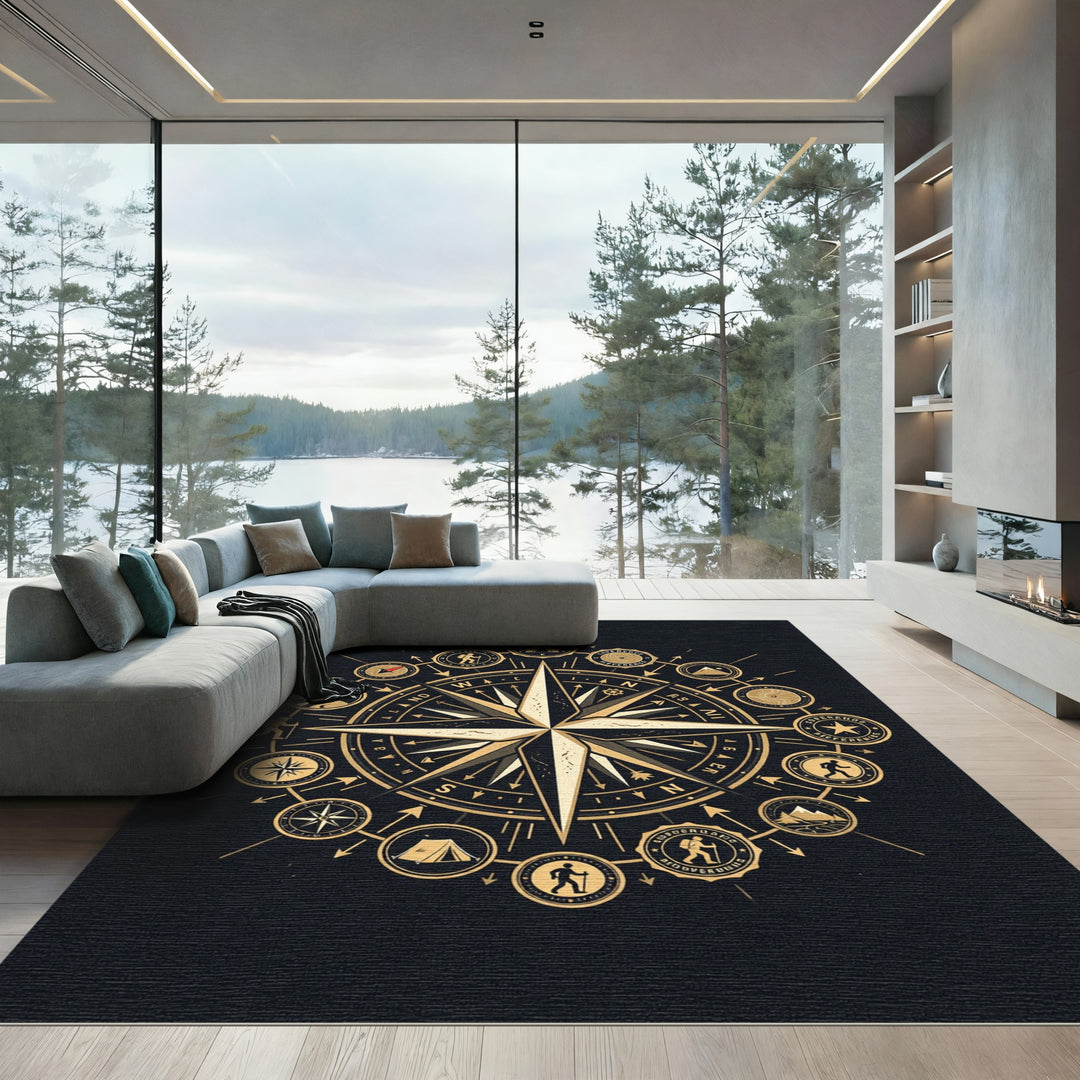 Golden Explorer Compass Adventure Rug