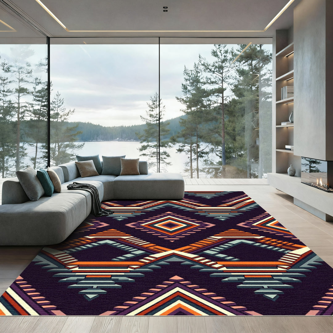 Geometric Diamond Orange Purple Staircase Rug