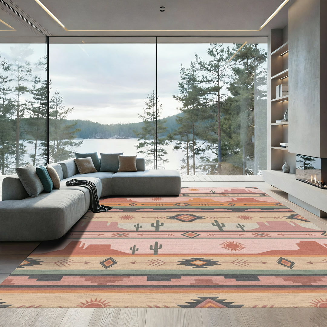 Southwestern Desert Landscape Sun Cactus Rug