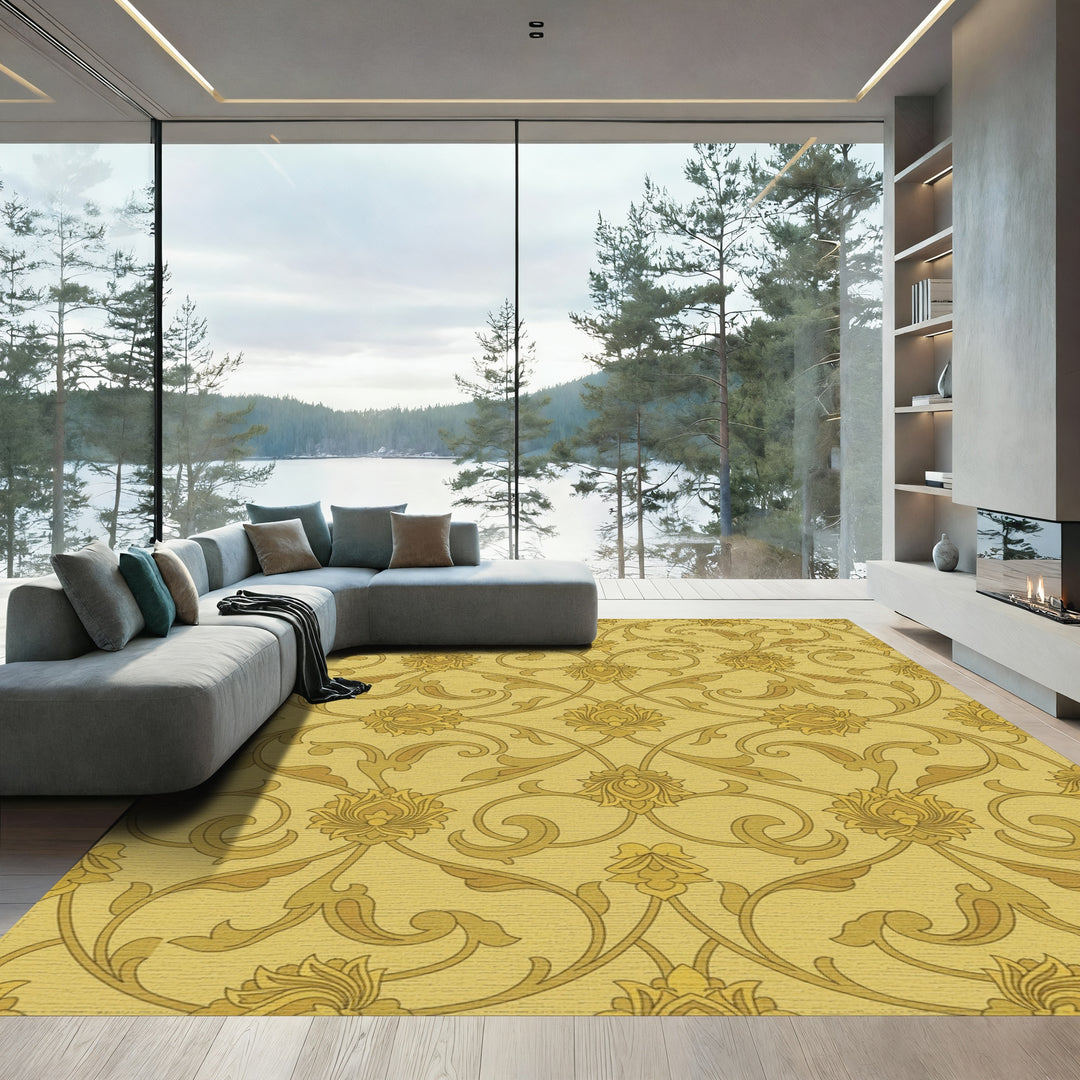 Golden Floral Arabesque Vine Rug