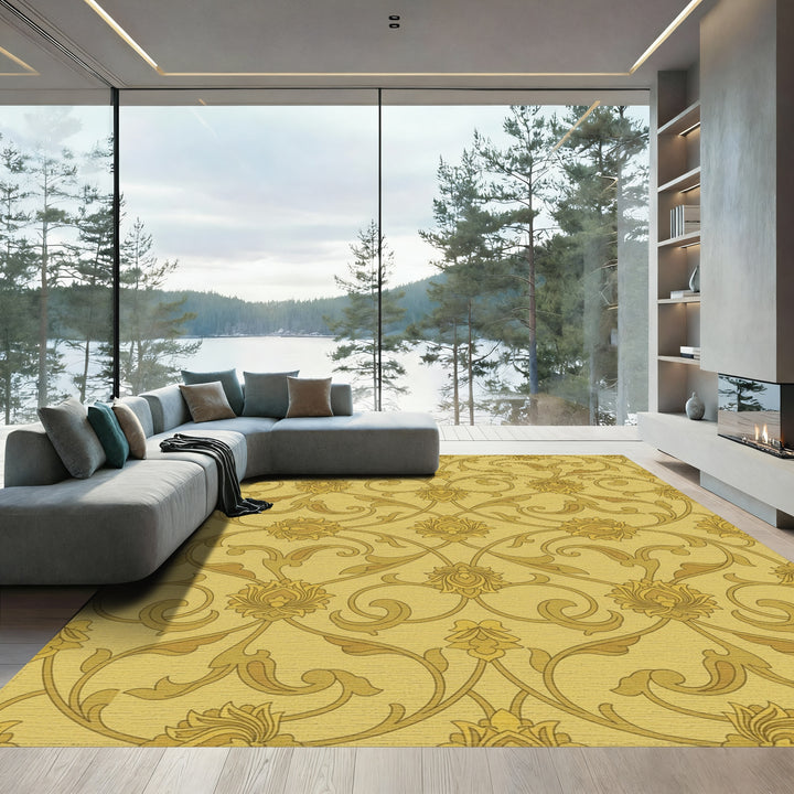Golden Floral Arabesque Vine Rug