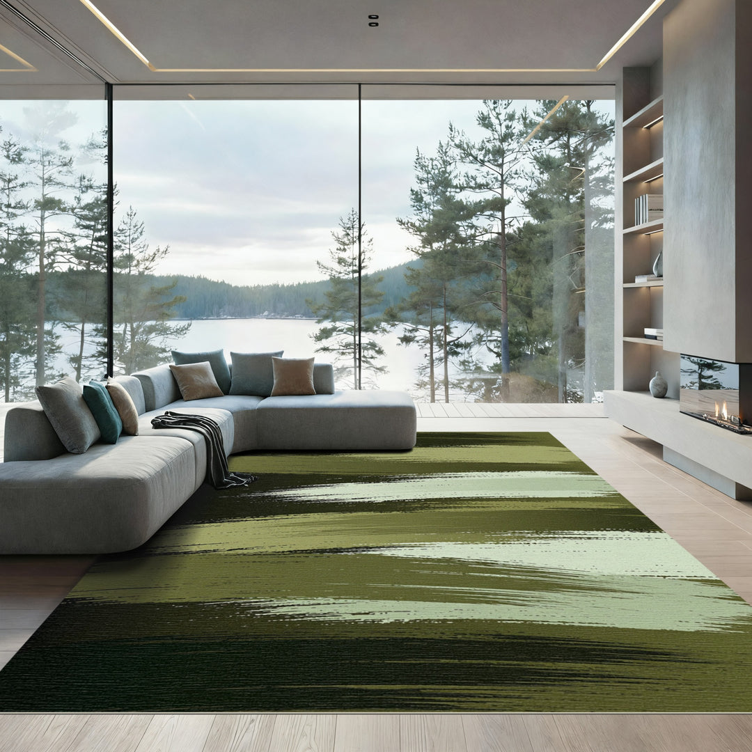 Abstract Olive Brushstroke Rug