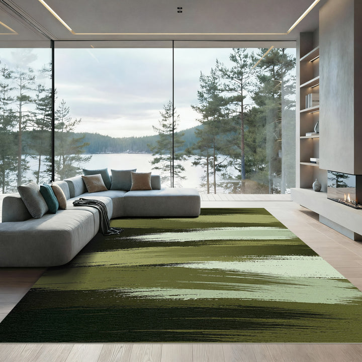 Abstract Olive Brushstroke Rug