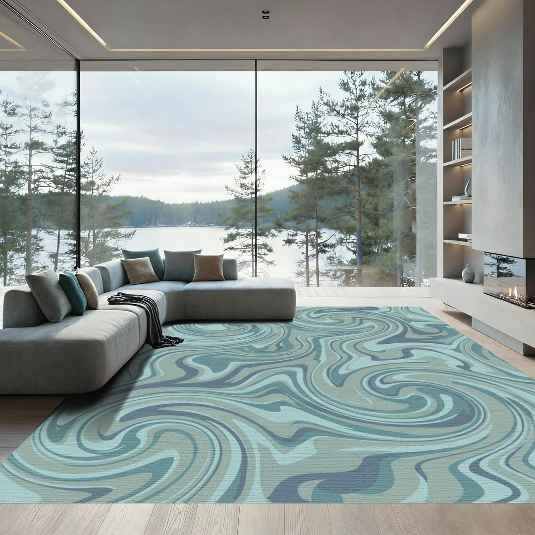 Cool Blue Swirl Marble Rug