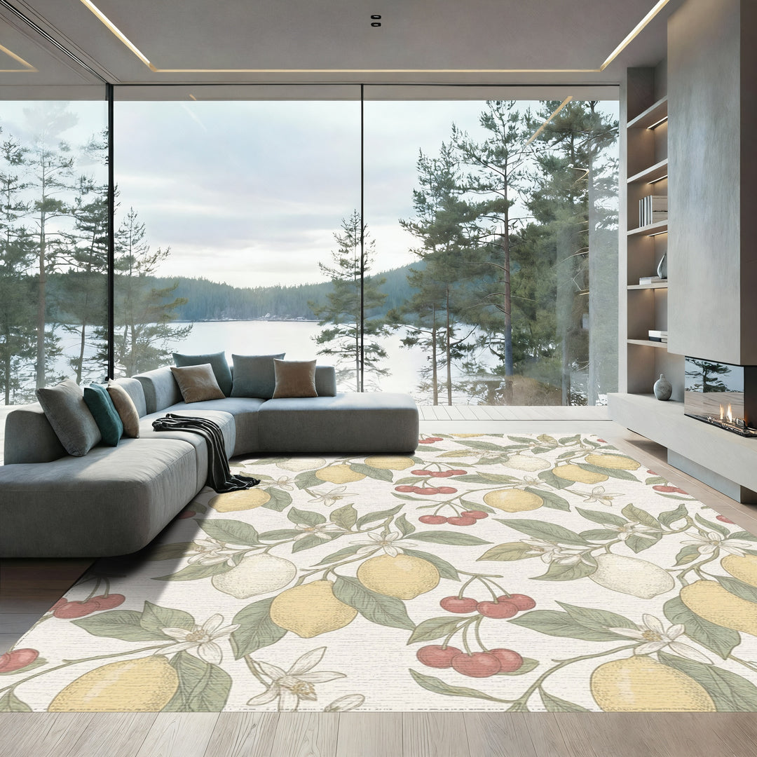 Yellow Lemon Cherry Blossom Branches Rug