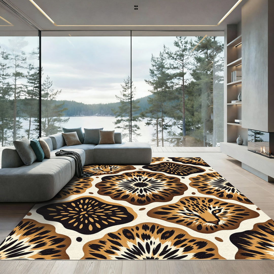Wild Leopard Floral Sunburst Rug