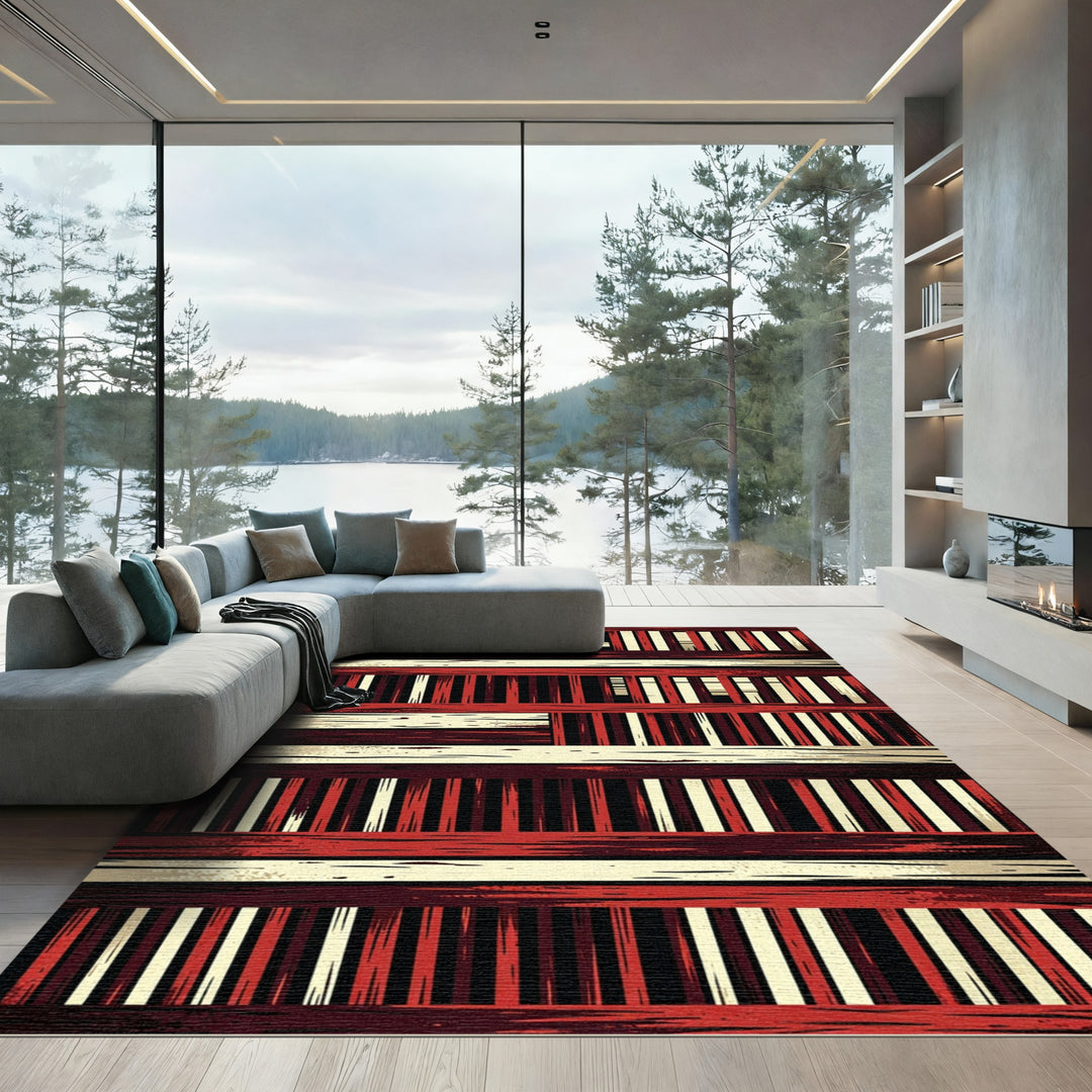 Bold Red and Cream Stripes Rug