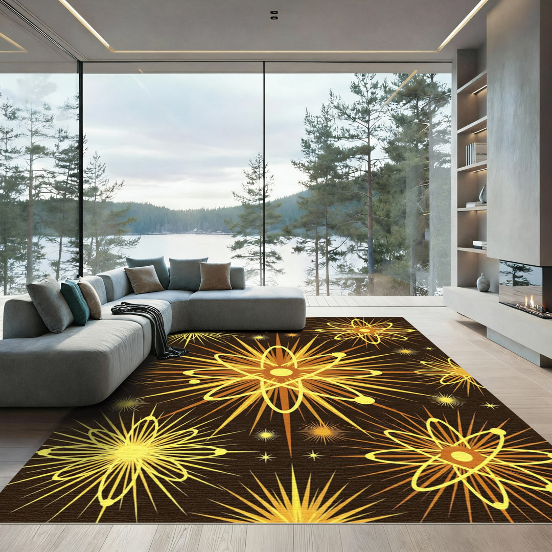 Golden Atom Burst Abstract Rug