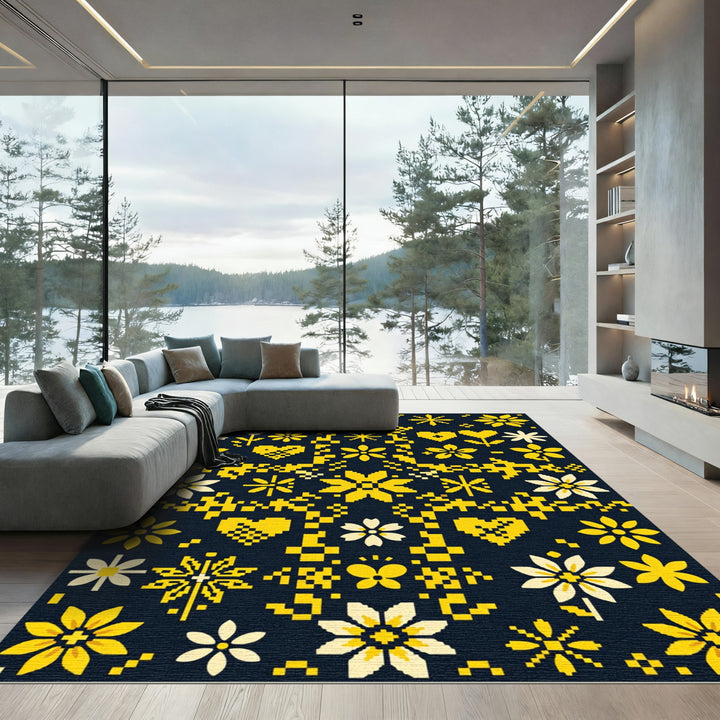 Pixelated Yellow Floral Heart Rug