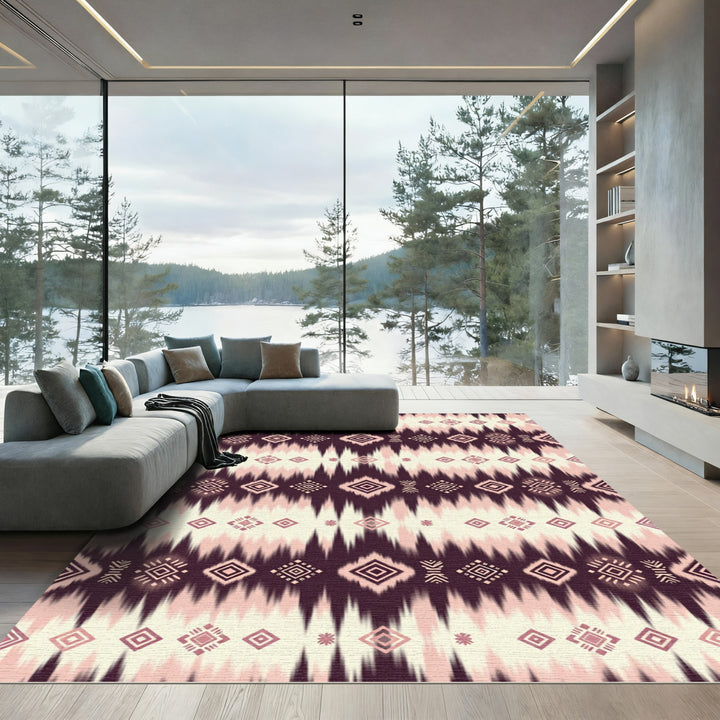 Deep Burgundy Pink Diamond Stripe Rug