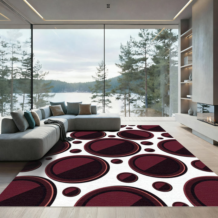 Deep Crimson Circles Contrast Rug