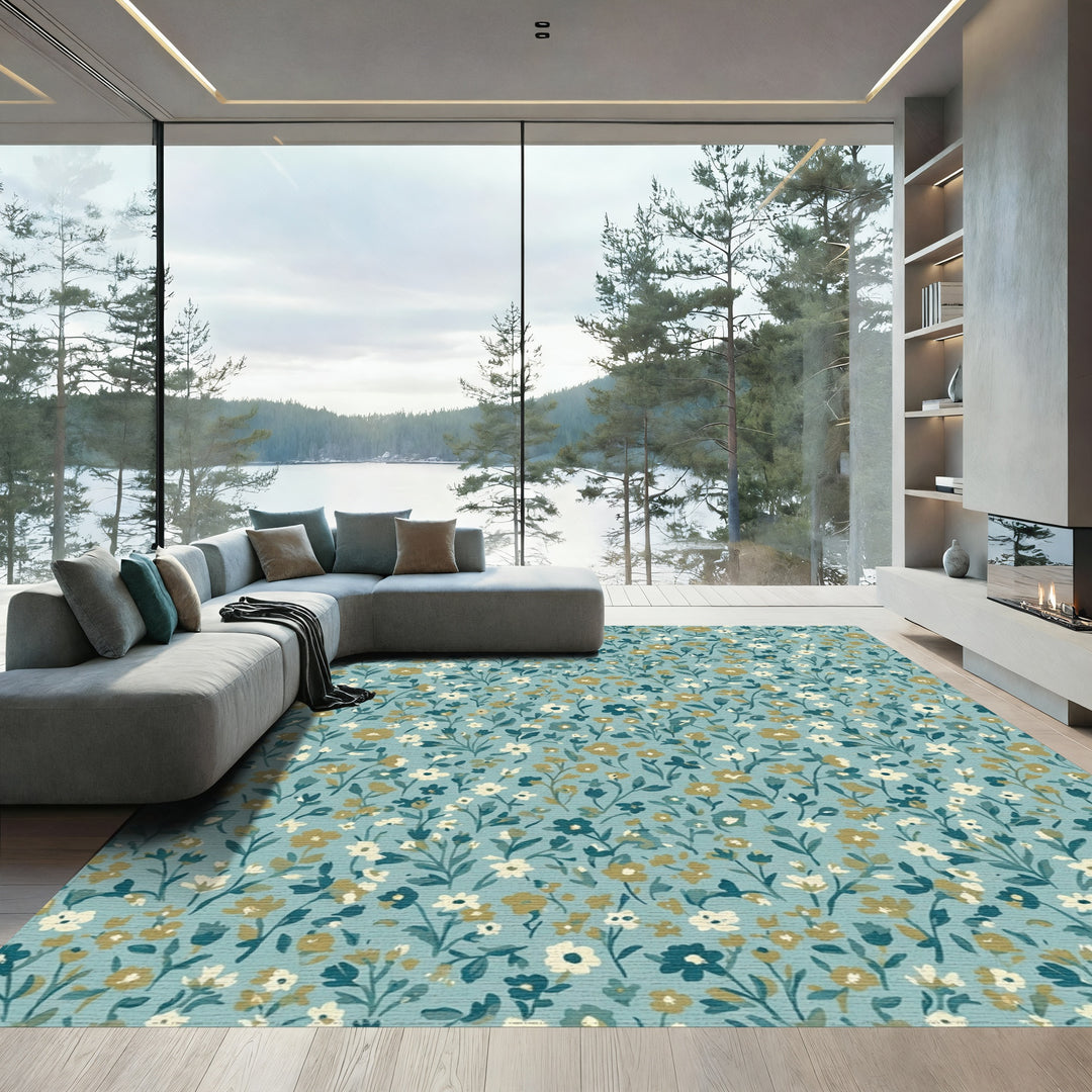 Teal Petite Floral Meadow Rug