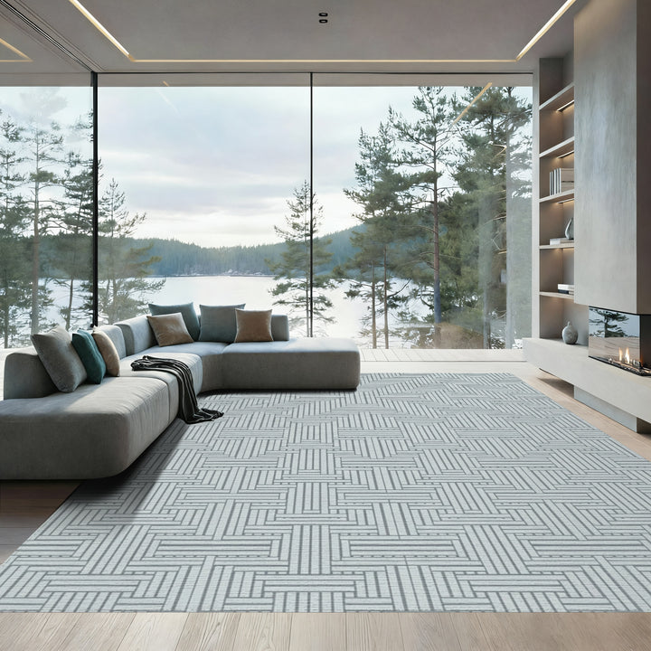 Cool Gray Interlocking Rectangles Rug