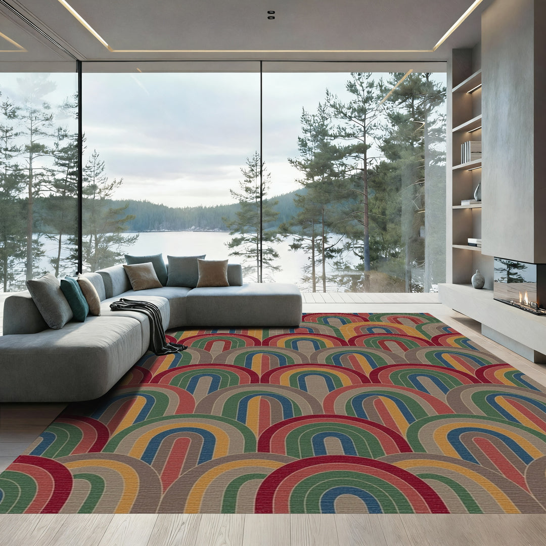 Retro Arched Rainbow Multicolored Rug