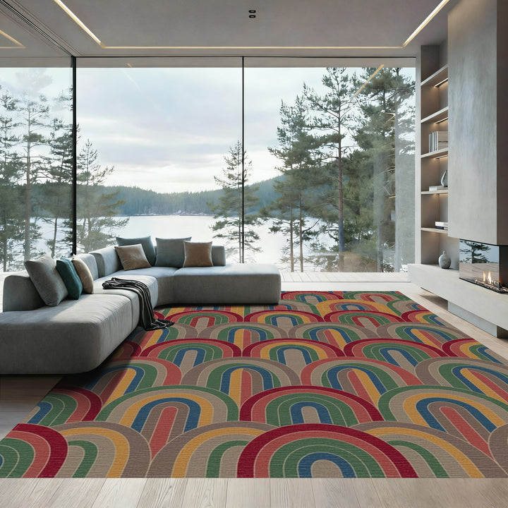 Retro Arched Rainbow Multicolored Rug