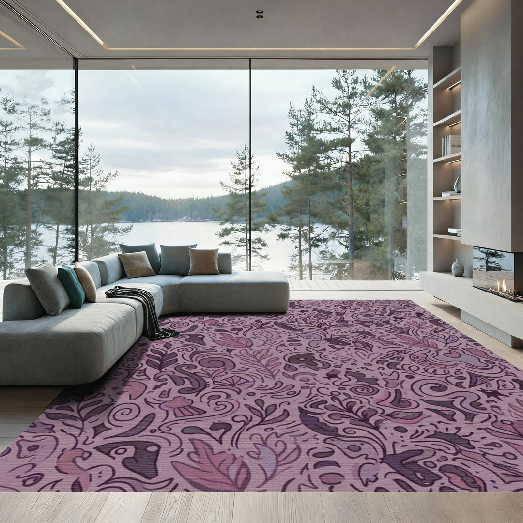 Whimsical Mauve Floral Swirls Rug