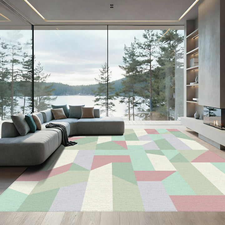Pastel Geometric Interlocking Block Rug