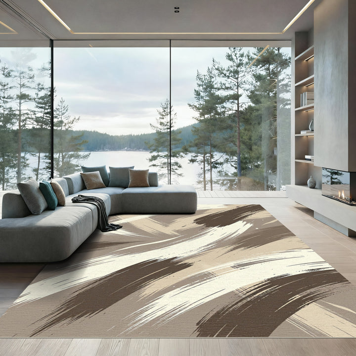 Modern Abstract Brush Stroke Earth Tones Rug