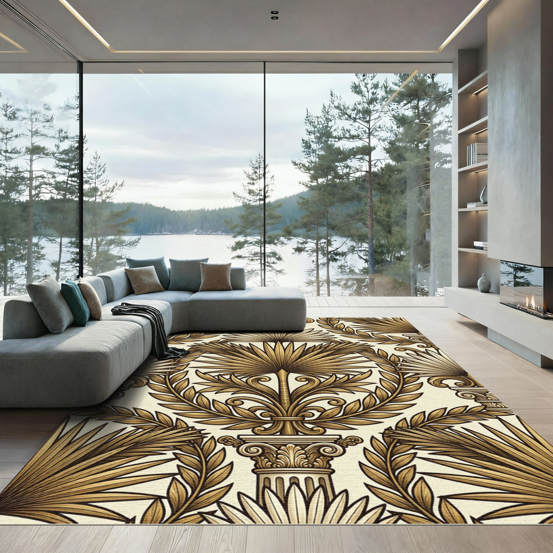 Antique Gold Palm Leaf Column Rug