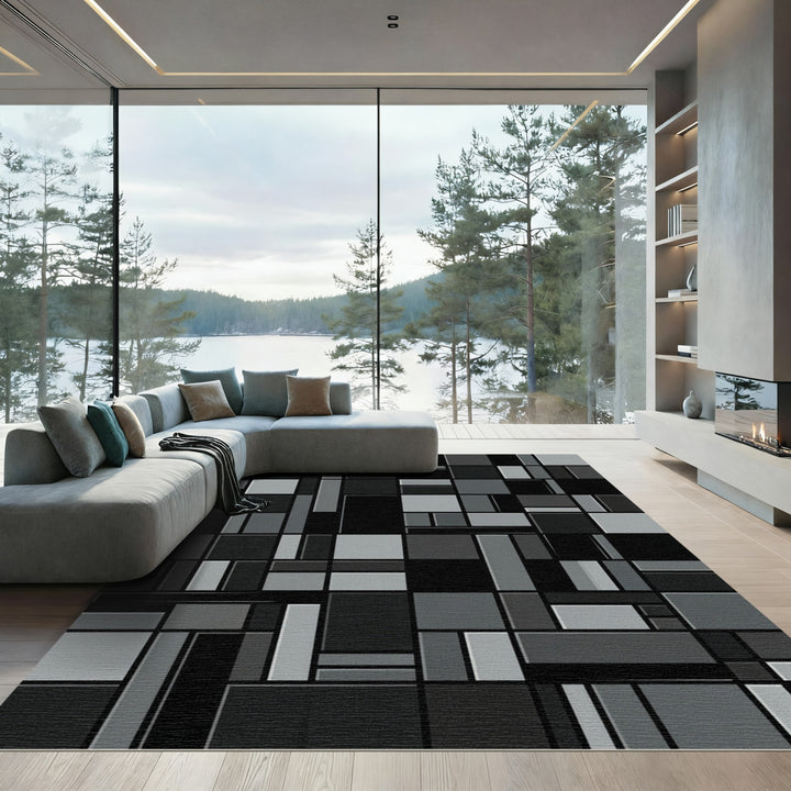 Monochrome Geometric Abstract Composition Rug