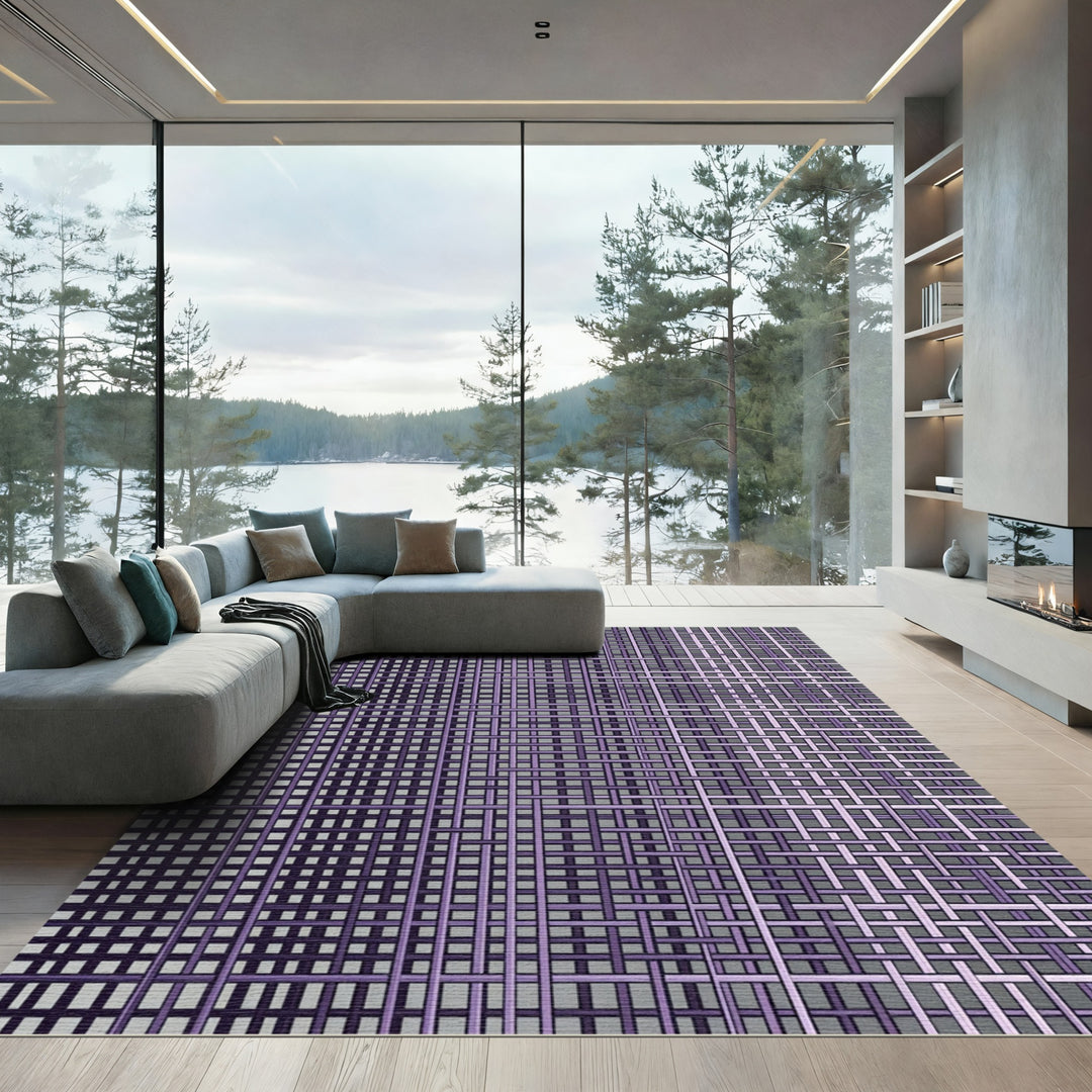 Woven Purple Grid Composition Rug