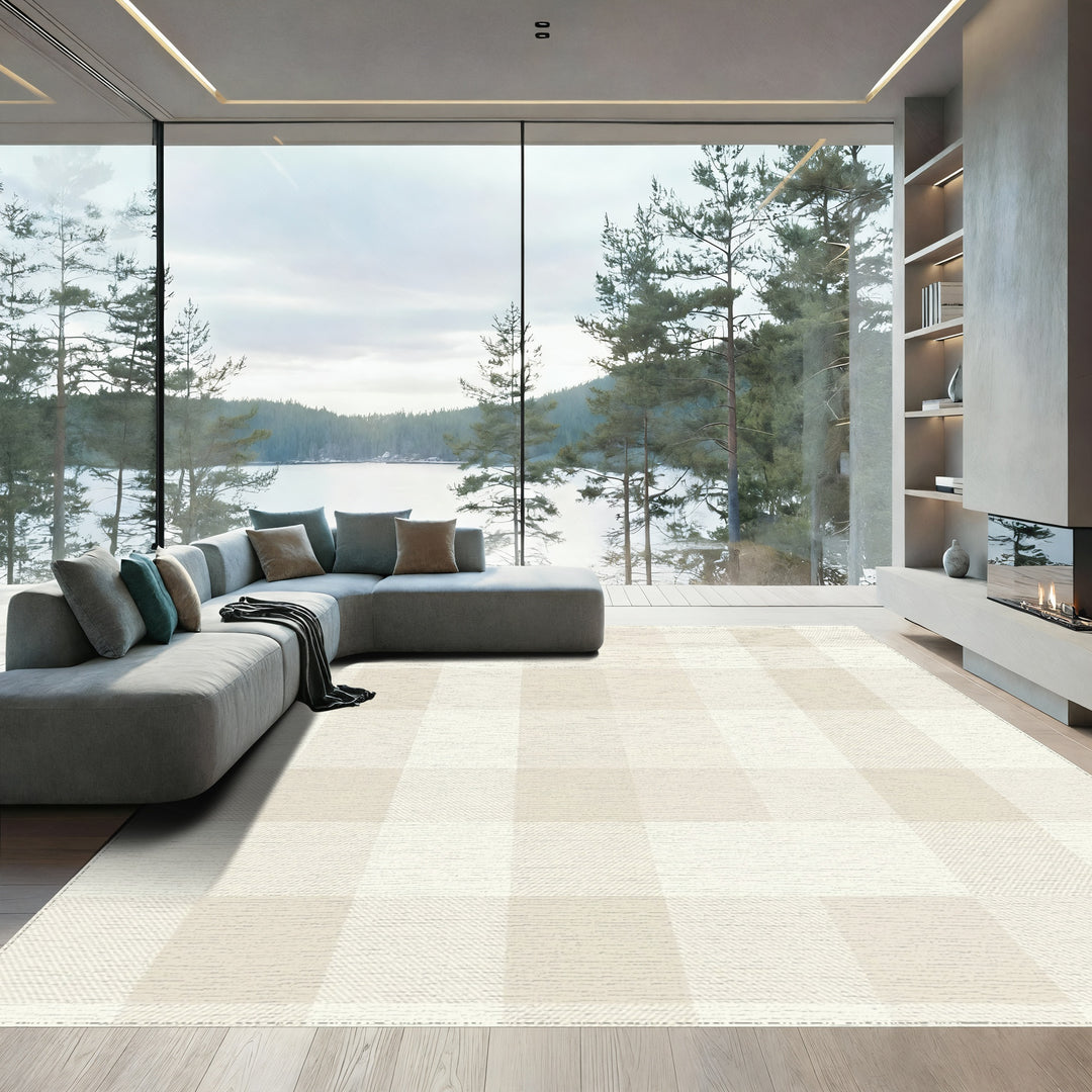 Neutral Toned Buffalo Check Plaid Rug
