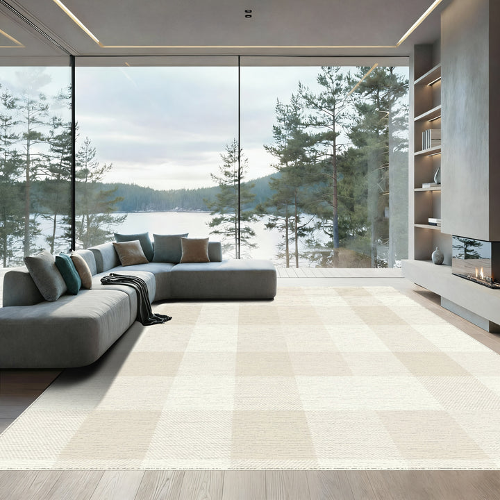 Neutral Toned Buffalo Check Plaid Rug