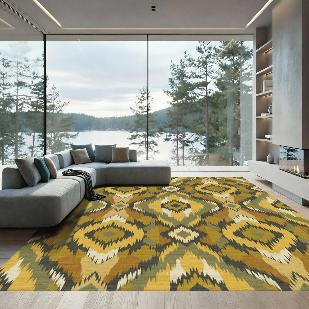 Earthy Ochre Diamond Tribal Rug