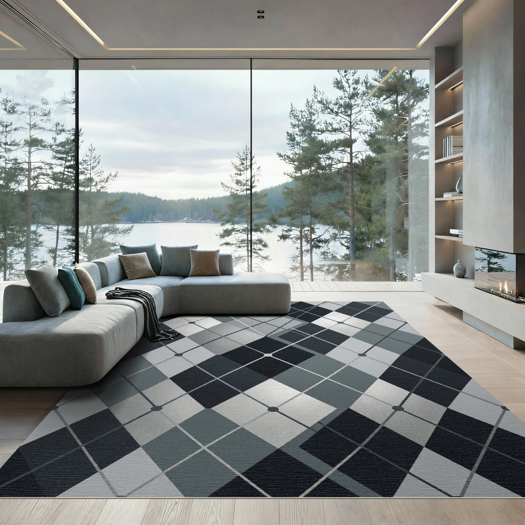 Modern Gray Argyle Diamond Rug