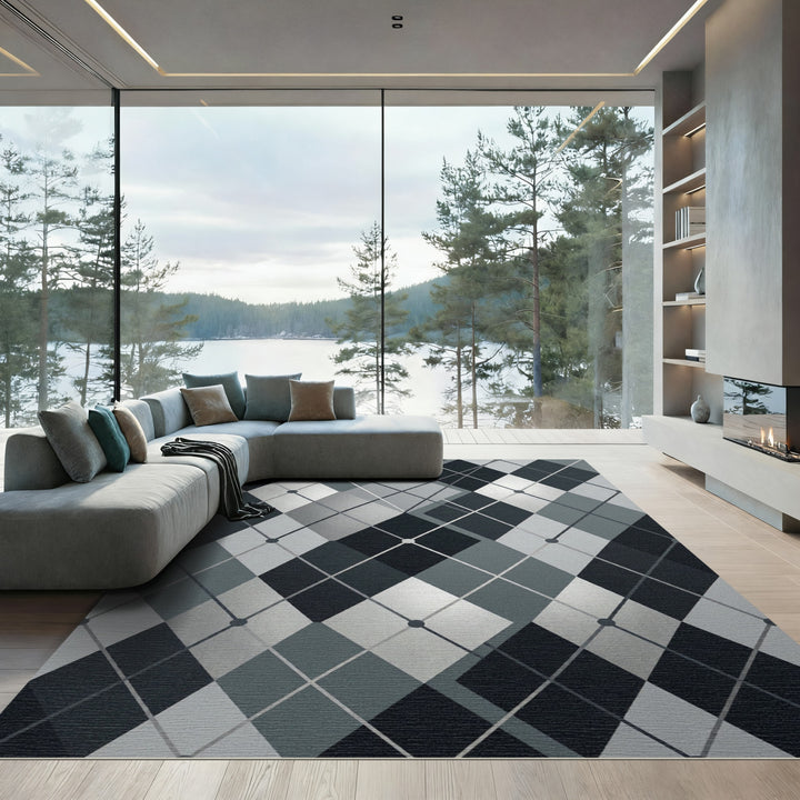 Modern Gray Argyle Diamond Rug