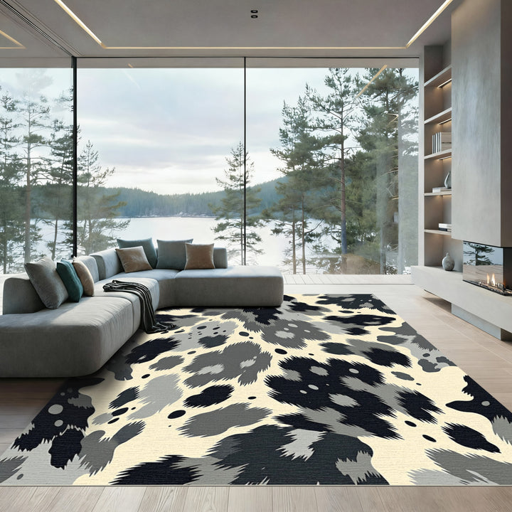 Shaggy Black Gray Dalmatian Spots Rug