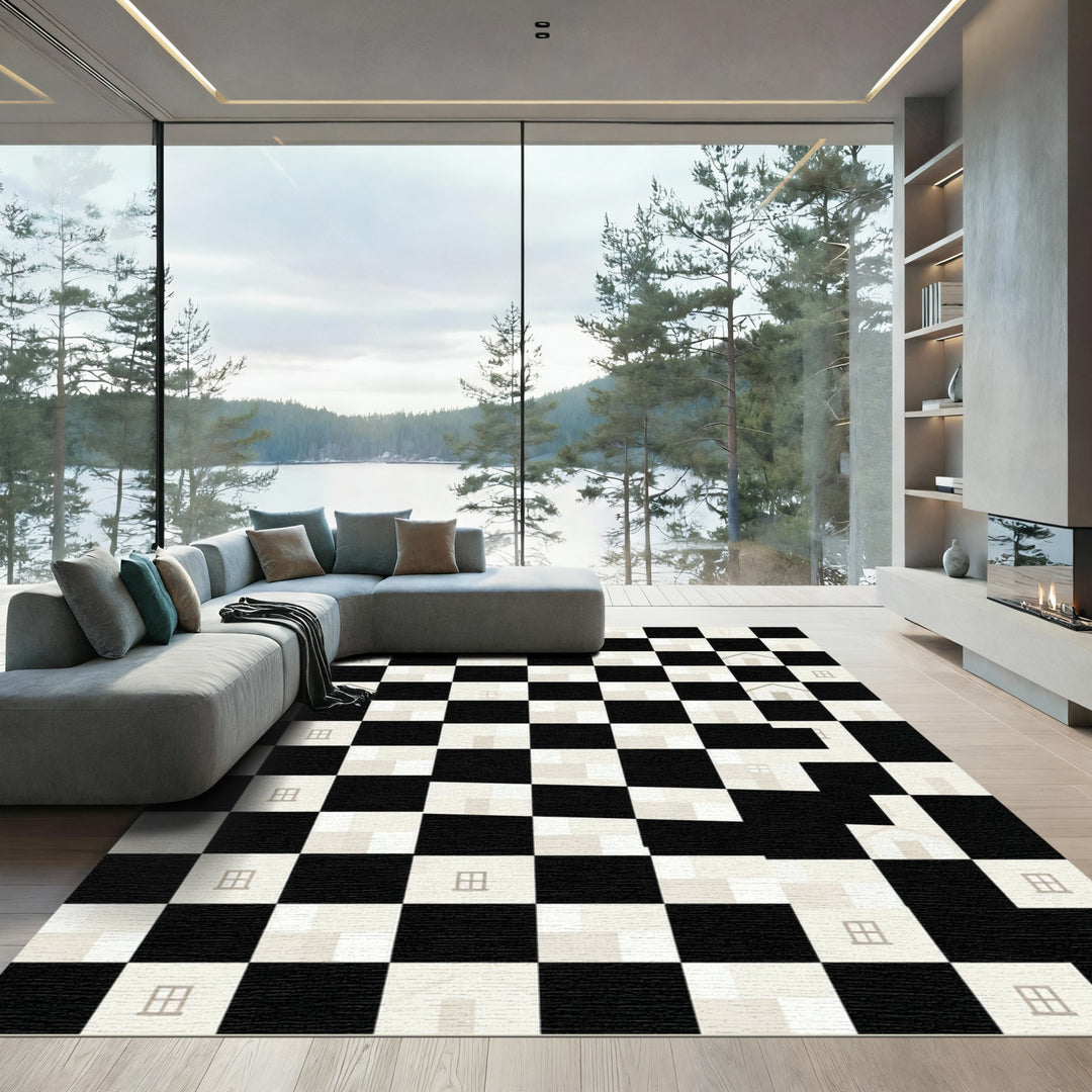 Checkerboard House Silhouette Rug
