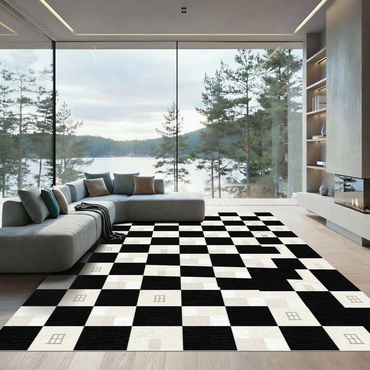Checkerboard House Silhouette Rug