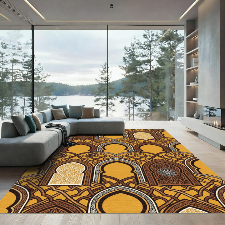 Ornate Gold Archway Geometric Rug
