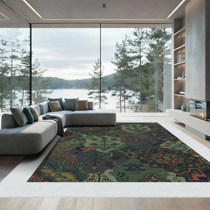 Earth Tones Patchwork Floral Medallion Rug