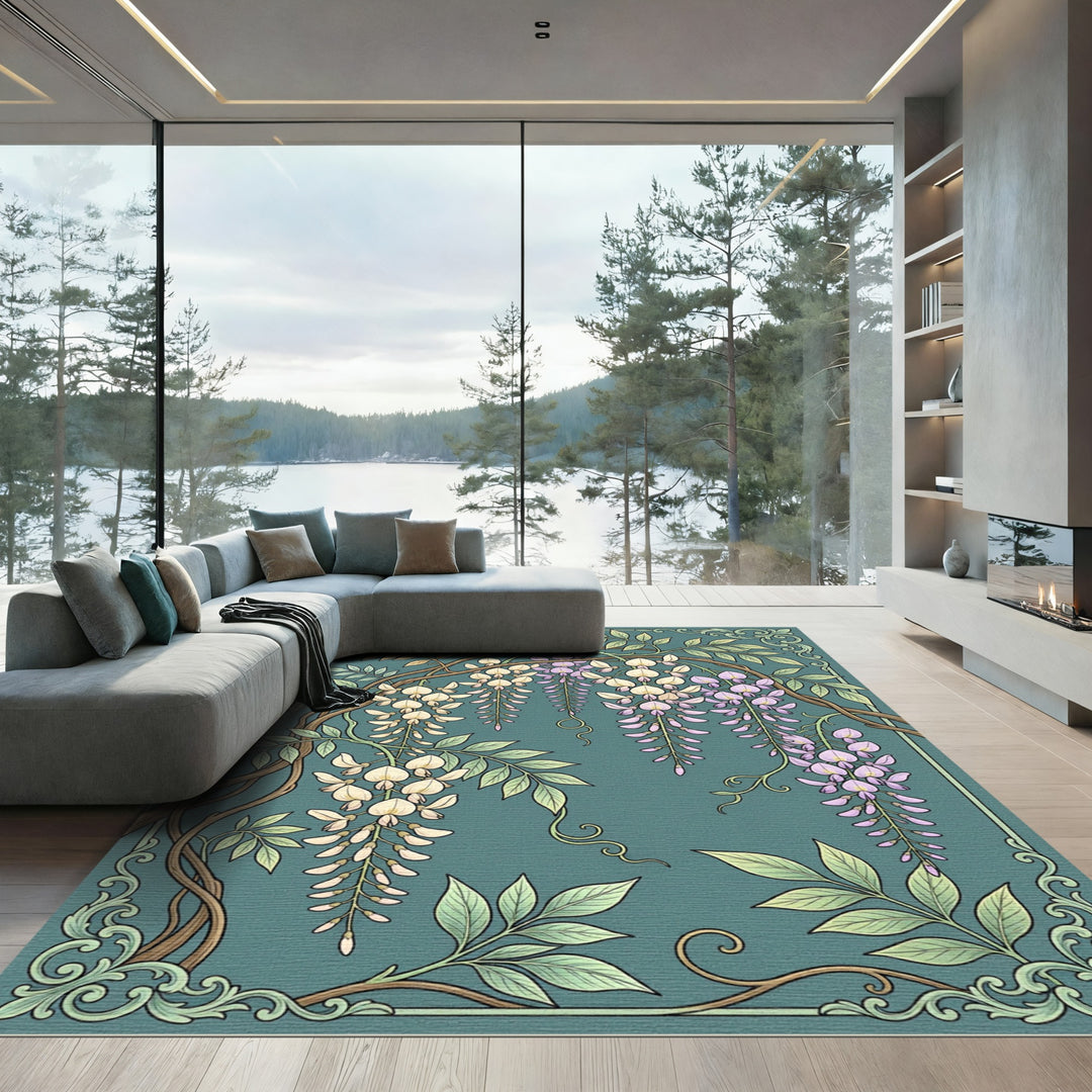 Art Nouveau Wisteria Floral Scroll Rug