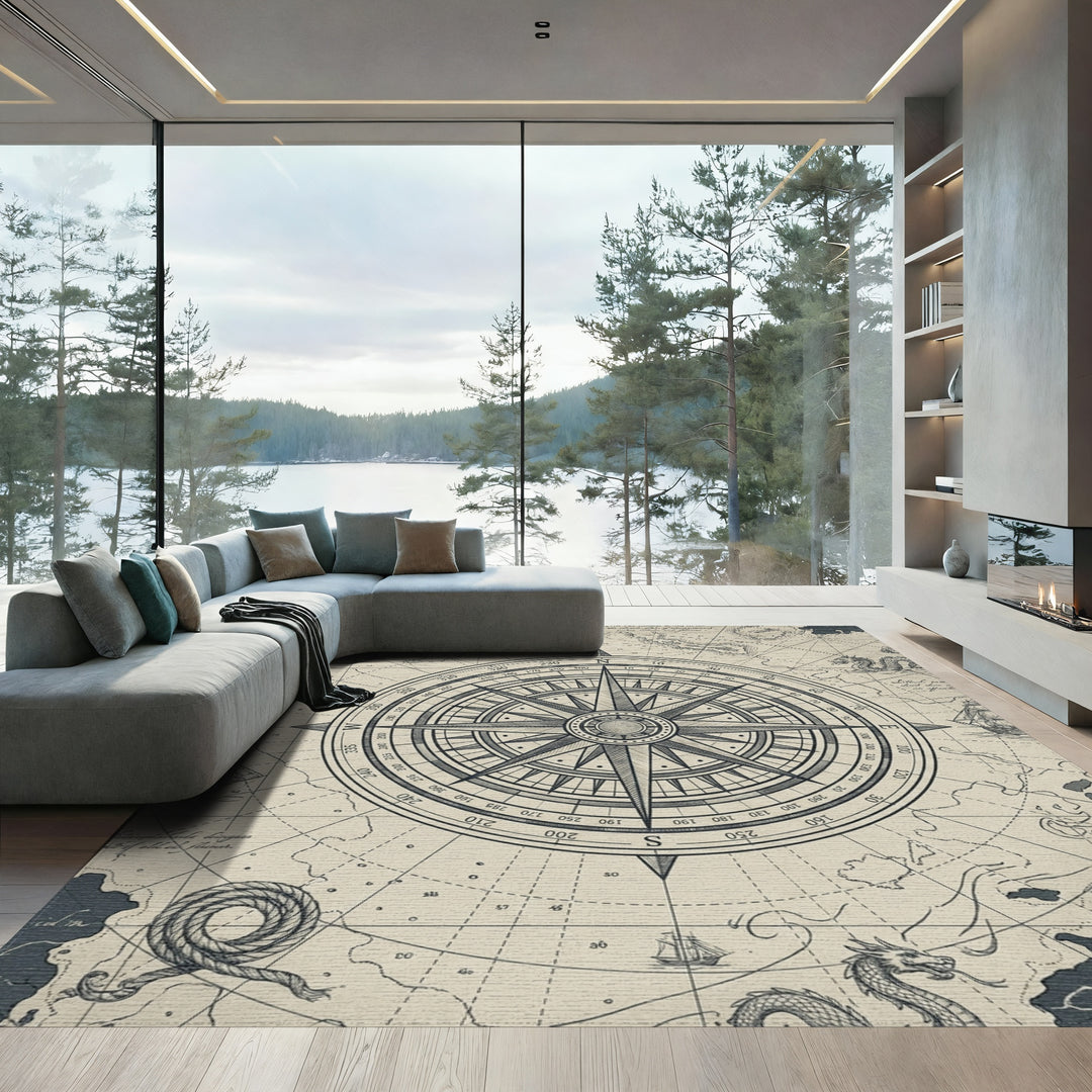 Nautical Compass Map Dragons Rug