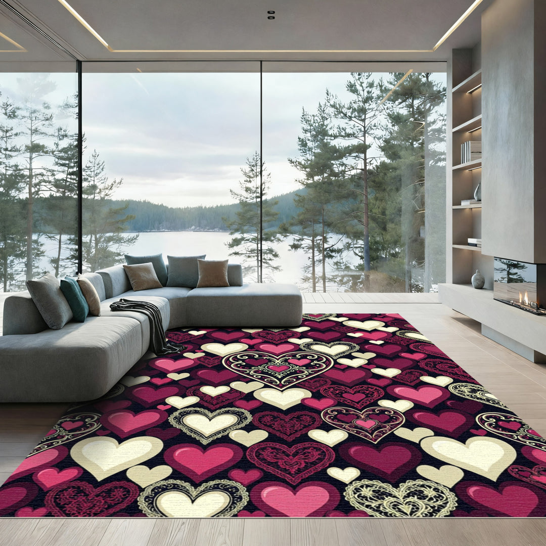 Romantic Paisley Lace Hearts Rug
