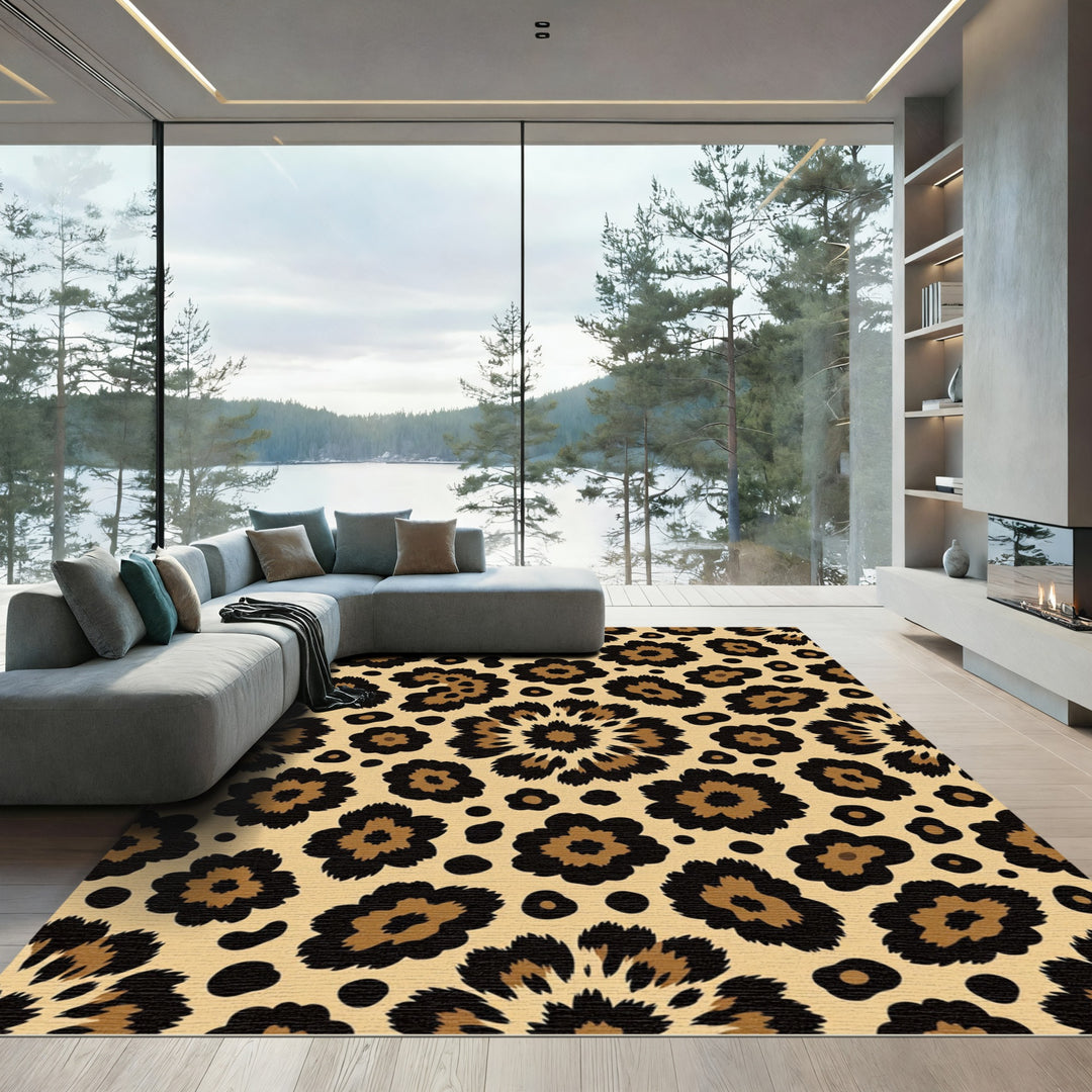 Leopard Print Spots Brown and Black Rug