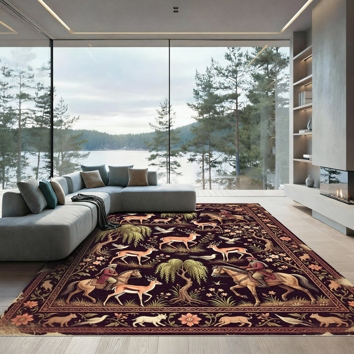 Ancient Hunting Scene Deer Mounted Warrior Rug