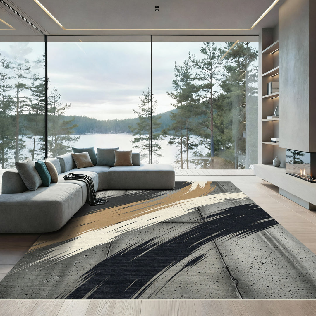 Bold Strokes Neutral Abstract Rug