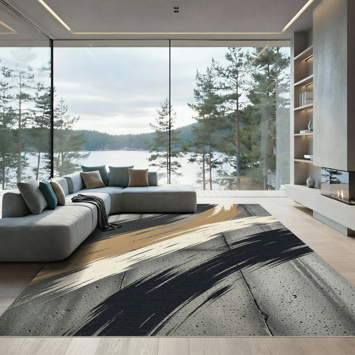 Bold Strokes Neutral Abstract Rug