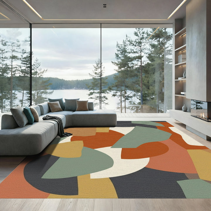 Modern Earthy Tone Abstract Shapes Rug