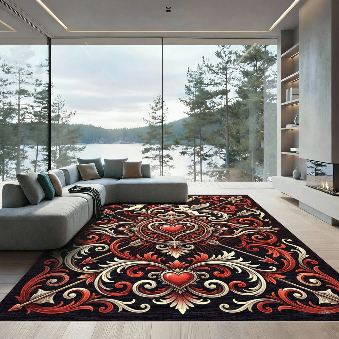 Ornate Valentine Heart Arrows Rug