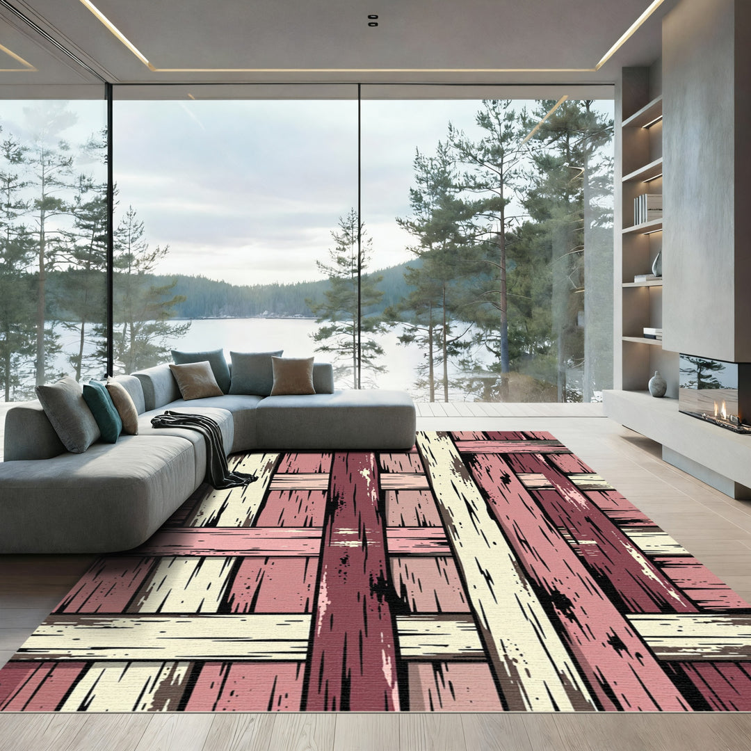 Rustic Pink Wood Plank Weave Rug