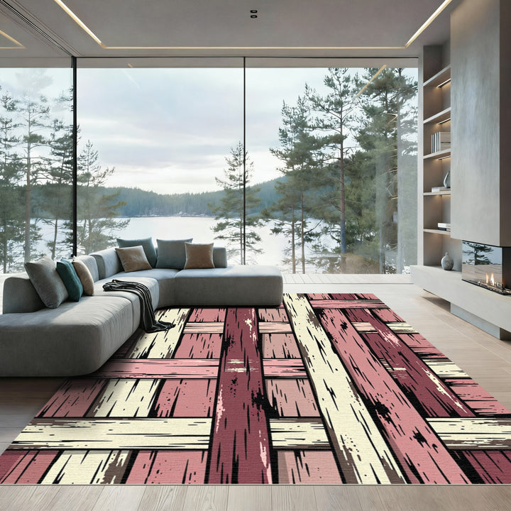 Rustic Pink Wood Plank Weave Rug