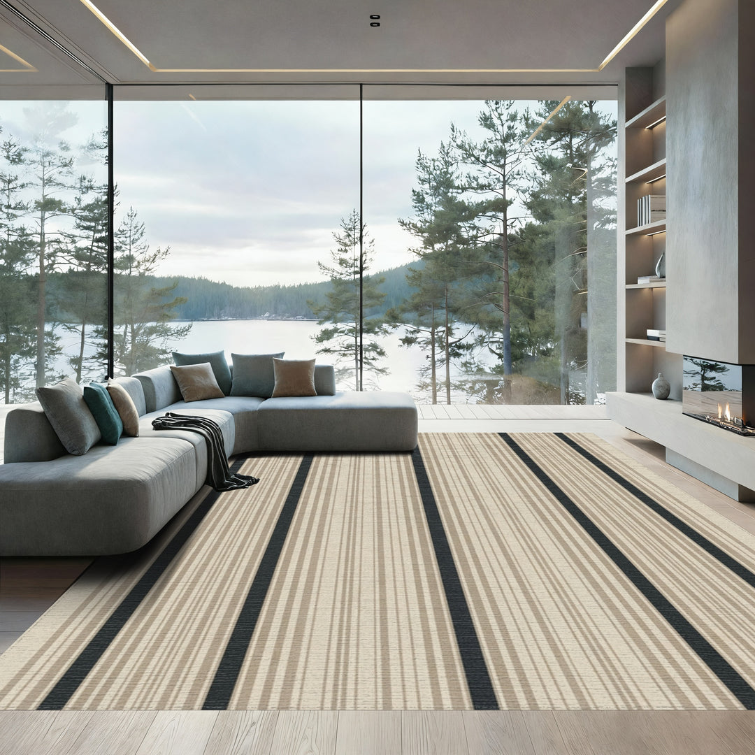 Rustic Earth Tone Vertical Stripe Rug