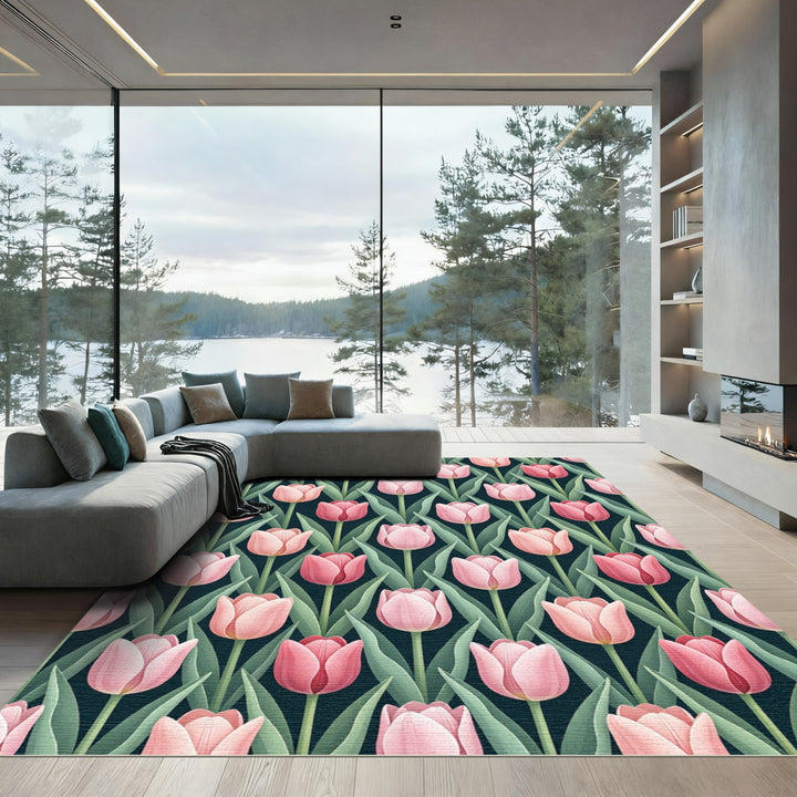 Pastel Pink Tulip Botanical Arrangement Rug